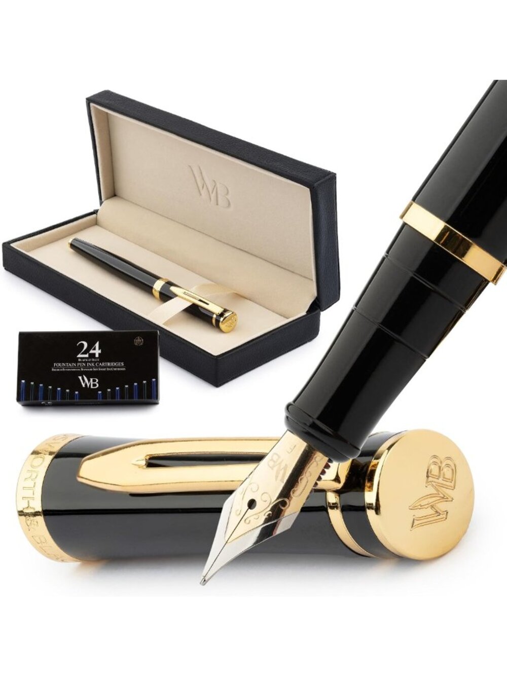 Luxury Fountain Pen Set | Fine Nib, Brass Body, 18K Iridium | Calligraphy Gift